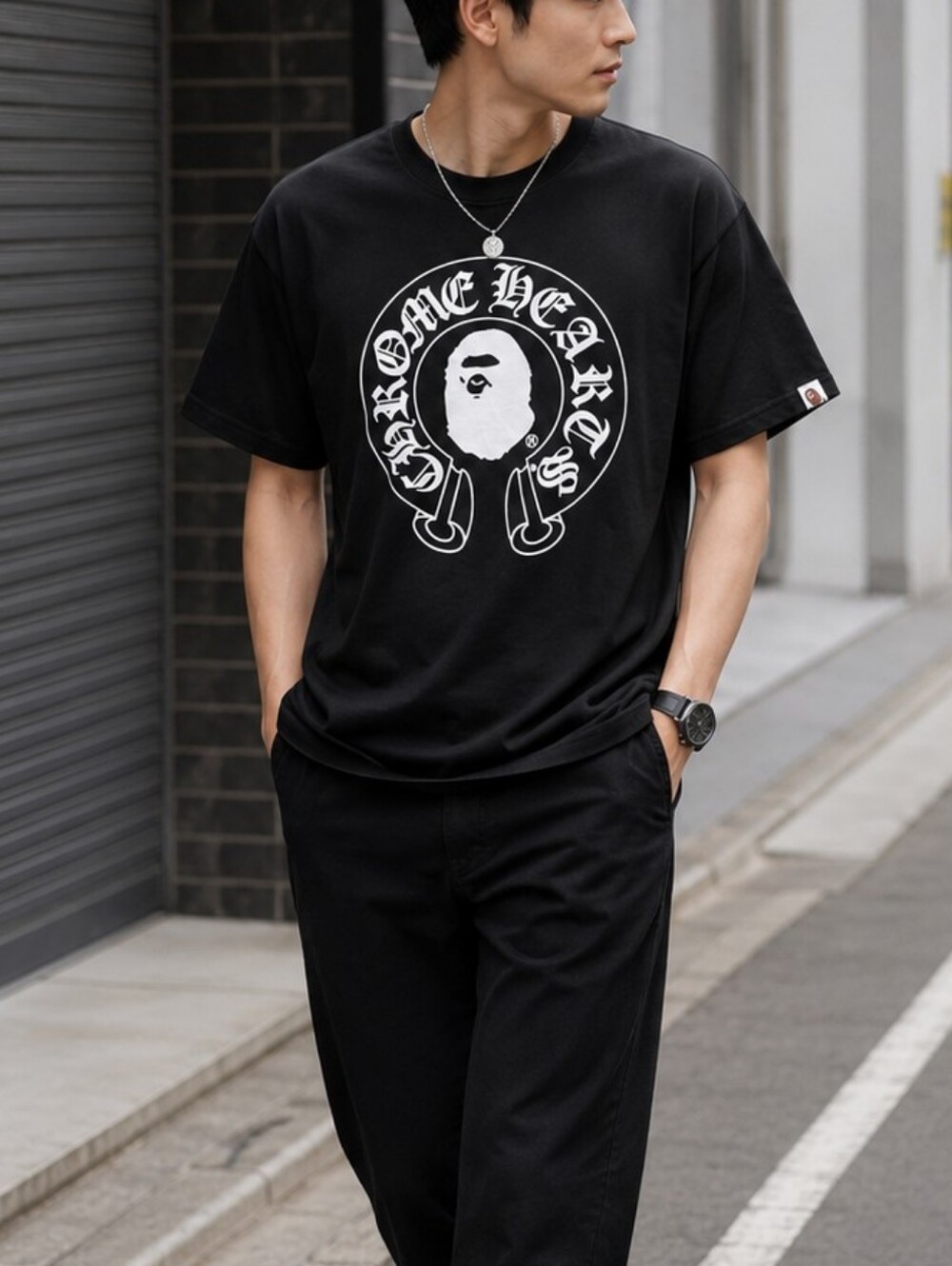 A Bathing Ape BAPE x Chrome Hearts Style Graphic Tee Size L Japan